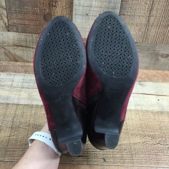 Geox‎ Respira Red Black Brick Suede Glimmer Pumps Ankle Booties Womens 38.5 8.5 - Picture 13 of 15